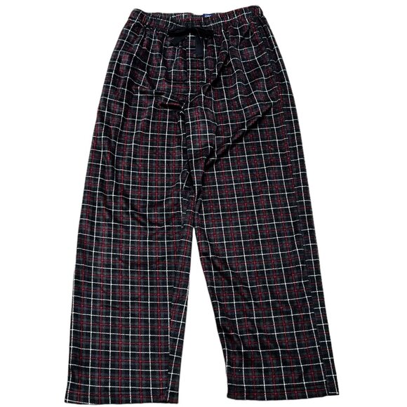 IZOD Pajama Bottoms Pants Mens SIze M Dark Grey Red White Plaid Soft Fleece - Picture 1 of 3